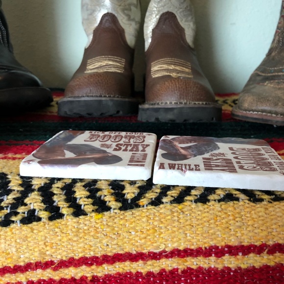 Travertine Coasters With A Picture Of Cowboy Boots - Picture 4 of 7